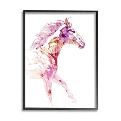 Stupell Industries Abstract Pink Horse Galloping By Julie Chapman - Floater Frame Graphic Art On Wood In Midnight Black Framed Giclee