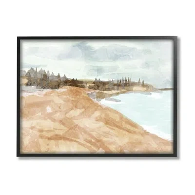 Stupell Industries Abstract Sandy Beach Coastal Landscape By Lil' Rue - Floater Frame Painting On Wood In Midnight Black Framed Giclee