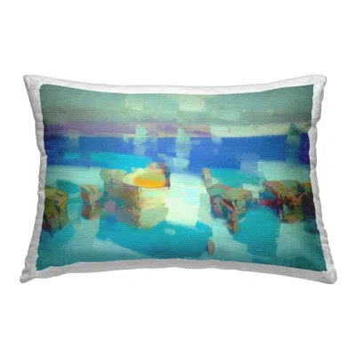 Stupell Industries Abstract Sea Stacks Outdoor Printed Pillow By Vahe Yeremyan In Blue