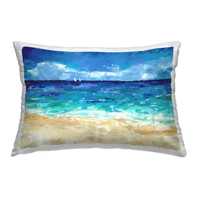 Stupell Industries Abstract Shore Scenery Outdoor Printed Pillow By Trevor Copenhaver In Blue;brown