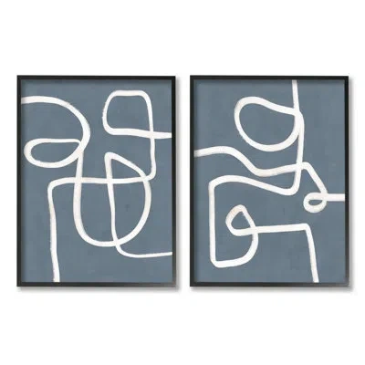 Stupell Industries Abstract Squiggle Design Modern Soft Fluid Lines By Nina Blue - 2 Piece Floater Frame Graphic Art Se In Midnight Black Framed Giclee