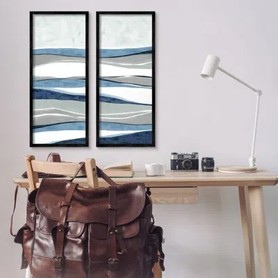 Stupell Industries Abstract Striped Landscape Flowing Waves Pattern By Janet Tava - 2 Piece Floater Frame Graphic Art S In Midnight Black Framed Giclee
