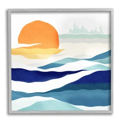 Stupell Industries Abstract Sun & Waves By Ziwei Li In Farmhouse Gray Framed Giclee