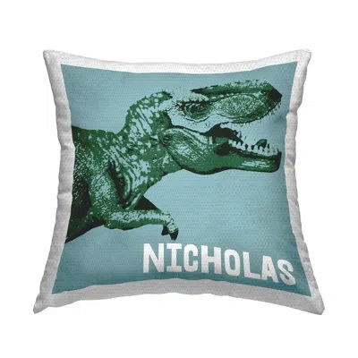 Stupell Industries Abstract T-rex Dinosaur Personalized Outdoor Printed Pillow By Daphne Polselli In Blue