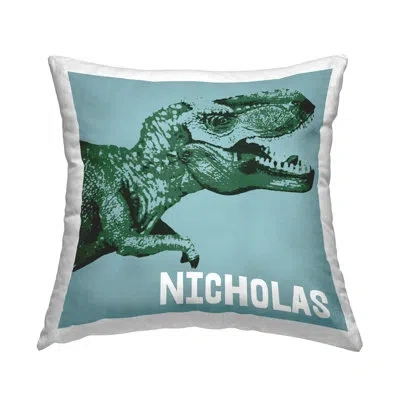 Stupell Industries Abstract T-rex Dinosaur Personalized Printed Throw Pillow By Daphne Polselli In Blue