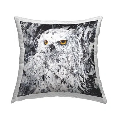 Stupell Industries Abstract White Snowy Owl Yellow Eyes Outdoor Printed Pillow By Joseph Marshal Foster In Black;white;yellow