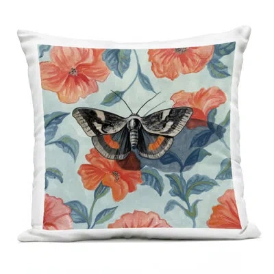 Stupell Industries Academia Moth On Floral Outdoor Printed Pillow, Design By Kate Jarvik Birch, 18 X 7 X 18 In Blue