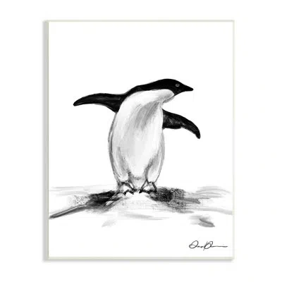 Stupell Industries Adorable Penguin On Snow Mound Arctic Tuxedo Bird By Daphne Polselli - Floater Frame Painting Print In Wood