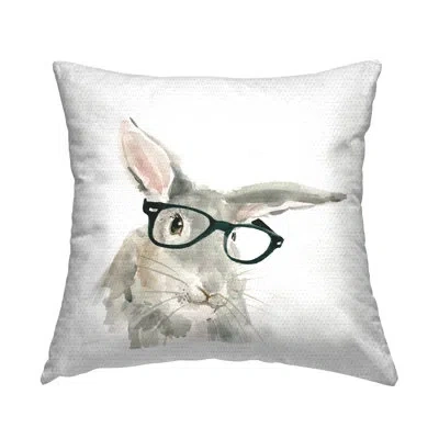 Stupell Industries Adorable Rabbit Black Frame Glasses Hipster Bunny Outdoor Printed Pillow By Carol Robinson In Black;gray;pink