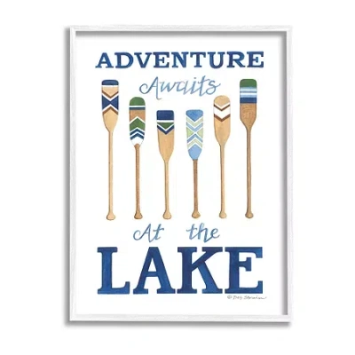 Stupell Industries Adventure Awaits At Lake Oars Phrase Framed Print In Blue