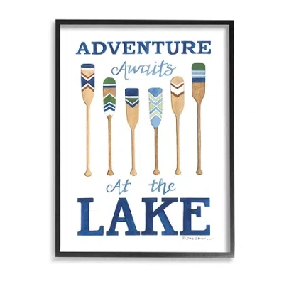 Stupell Industries Adventure Awaits At Lake Oars Phrase Framed Print In Blue