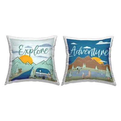 Stupell Industries Adventure Explore Camping Decorative Printed Throw Pillow Design By Hugo Edwins (set Of 2) In Blue