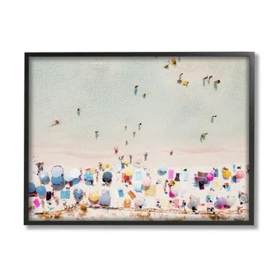 Stupell Industries Aerial Beach View People Swimming By Krista Broadway - Floater Frame Photograph On Wood In Midnight Black Framed Giclee