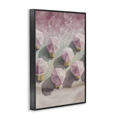 Stupell Industries Aerial Pink Beach Umbrellas Giclee Art, Design By Annabelle Hall In Midnight Black Framed Giclee