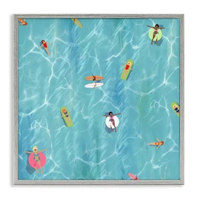 Stupell Industries Aerial Summer View People Swimming By Ashley Singleton - Floater Frame Graphic Art On Wood In Farmhouse Gray Framed Giclee