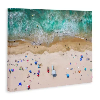Stupell Industries Aerial View Busy Summer Beach Umbrellas People Swimming By Jeff Poe Photography - Wrapped Canvas Pri
