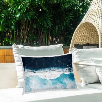 Stupell Industries Aerial Waves Splashing Outdoor Printed Pillow By Sisi And Seb In Blue