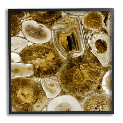 Stupell Industries Agate In Gold Abstract Geodes By Danielle Carson - Floater Frame Graphic Art On Wood In Midnight Black Framed Giclee