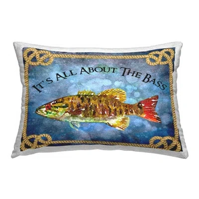 Stupell Industries All About Bass Fish Outdoor Printed Pillow By Jill Meyer In Blue