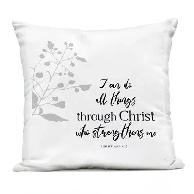 Stupell Industries All Things Through Christ Outdoor Printed Pillow, Design By Val Rhodes In White