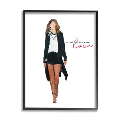 Stupell Industries All Things With Love Inspiring Glam Fashion Woman By Amelia Noyes - Floater Frame Graphic Art On Woo In Midnight Black Framed Giclee