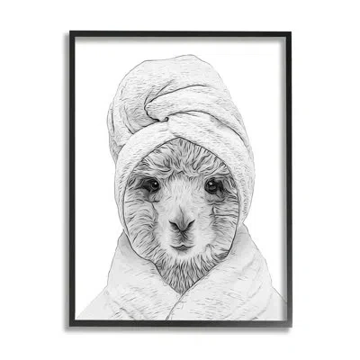 Stupell Industries Alpaca Bathrobe Farm Animal Framed On Wood By Annalisa Latella Graphic Art In Midnight Black Framed Giclee