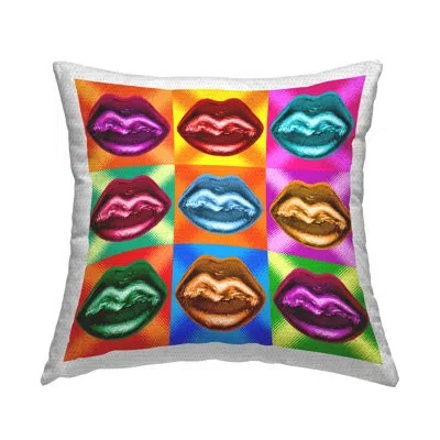 Stupell Industries Alternating Glam Lips Outdoor Printed Pillow By Ziwei Li In Orange