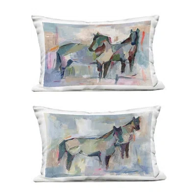Stupell Industries Ambiguous Horse Visages Design By Ethan Harper  Outdoor Printed Pillow (set Of 2) In Gray