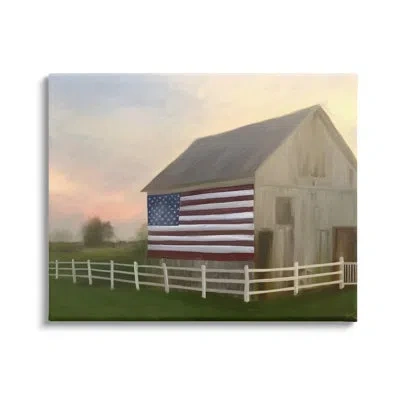 Stupell Industries American Flag Rural Barn Sunset Farm Landscape By Amy Hall - Floater Frame Painting On Canvas