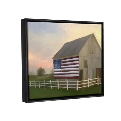 Stupell Industries American Flag Rural Barn Sunset Farm Landscape By Amy Hall - Floater Frame Painting On Canvas In Jet Black Floater Frame
