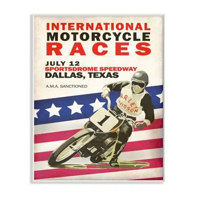 Stupell Industries American Motor Racing Sports Bike Vintage Poster By Design By Ziwei Li - Graphic Art Print In Wood