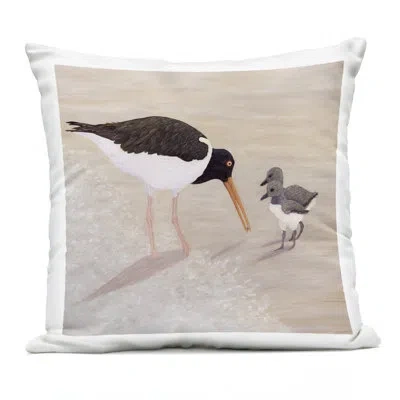 Stupell Industries American Oyster Catcher & Chicks Outdoor Printed Pillow, Design By Barbara Fallenbaum, 18 X 7 X 18 In Beige