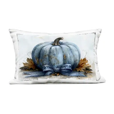 Stupell Industries & Outdoor Printed Pillow, Design By Creative Studio In Blue Pumpkin With Bow