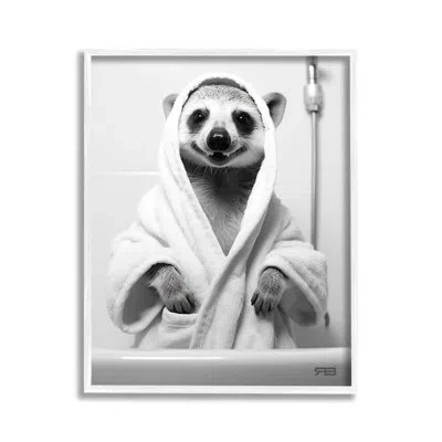 Stupell Industries Animal In Bathroom Robe Framed Giclee Art By Rb In Coastal White Framed Giclee