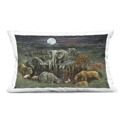 Stupell Industries Animal Pairs At Watering Hole Decorative Printed Throw Pillow, Design By Ruane Manning In Green