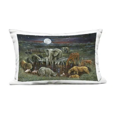 Stupell Industries Animal Pairs At Watering Hole Outdoor Printed Pillow, Design By Ruane Manning In Green