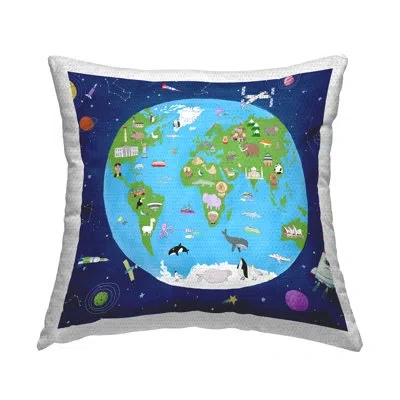 Stupell Industries Animals & Global World Landmarks Outdoor Printed Pillow By Carla Daly In Blue;white;green