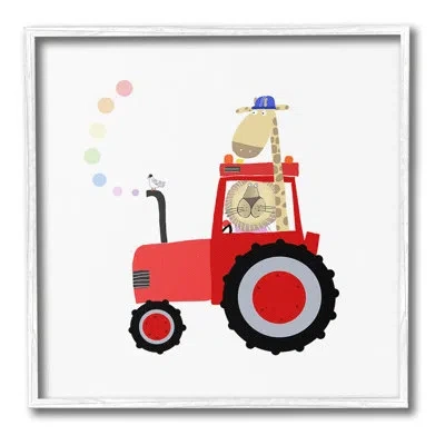 Stupell Industries " Animals Riding Tractor Single Picture Frame " By Carla Daly On Canvas In Coastal White Framed Giclee
