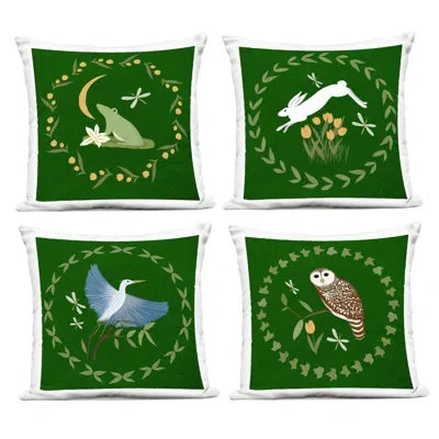 Stupell Industries Animals With Circular Wreaths Design By Michelle Ingari Designs Outdoor Printed Pillow (set Of 4) In Green