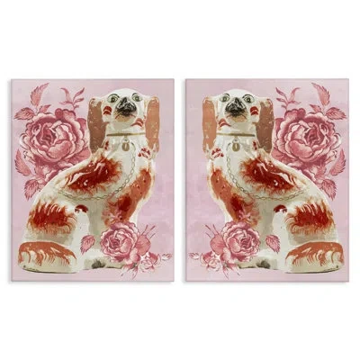 Stupell Industries Antique Dog Figurines 2 Piece Canvas Wall Art Set, Design By Lil' Rue In Pink