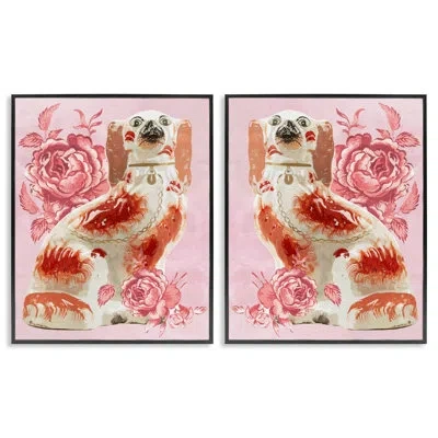 Stupell Industries Antique Dog Figurines 2 Piece Giclee Art Set, Design By Lil' Rue In Midnight Black Framed Giclee