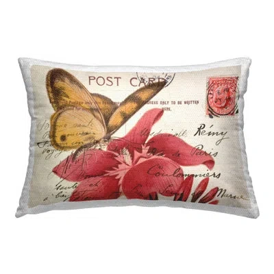 Stupell Industries Antique Postcad & Butterfly Outdoor Printed Pillow By Deborah Revell In Red