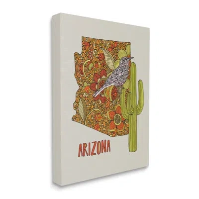 Stupell Industries Arizona State Bird Detailed Cactus Floral Pattern By Valentina Harper - Floater Frame Graphic Art On In Wrapped Canvas