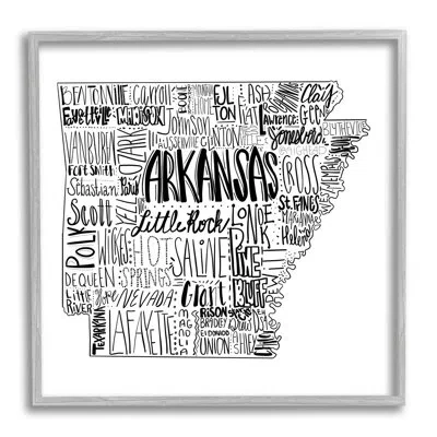 Stupell Industries Arkansas State Cities Map By The Saturday Evening Post - Floater Frame Graphic Art On Wood In Farmhouse Gray Framed Giclee