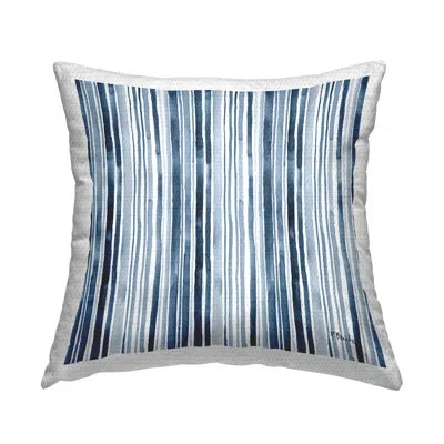 Stupell Industries Asymmetrical Blue Stripes Watercolor Pattern Outdoor Printed Pillow By Paul Brent In Blue;white