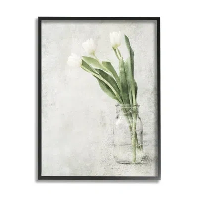Stupell Industries Asymmetrical Tulips Country Jar By Lori Deiter - Floater Frame Graphic Art On Wood In Midnight Black Framed Giclee