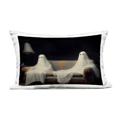 Stupell Industries Atmospheric Reading Ghost Outdoor Printed Pillow, Design By Lsr Design Studio In Black Spooky Couch Ghost Duo