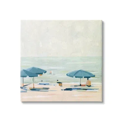 Stupell Industries Au-415-canvas Abstract Beach Umbrellas On Shore On Canvas By Emma Scarvey Painting In Blue;beige
