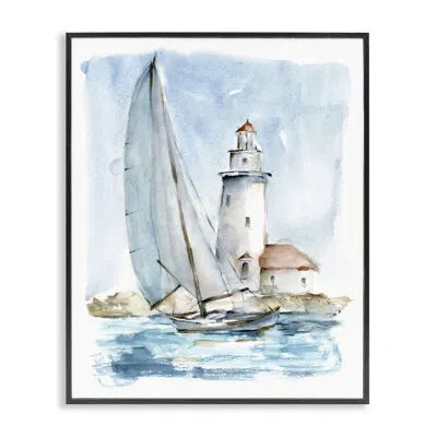 Stupell Industries Au-416-giclee Nautical Sailboat & Lighthouse By Ethan Harper Painting In Midnight Black Framed Giclee