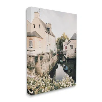 Stupell Industries Au-443-canvas Village Canal River Boats Garden On Canvas By Krista Broadway Photograph In Green;gray;cream